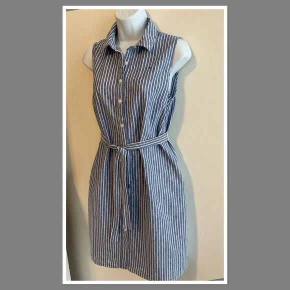 Tommy Hilfiger Linen Blend Sleeveless Shirt Dress - Picture 4 of 8